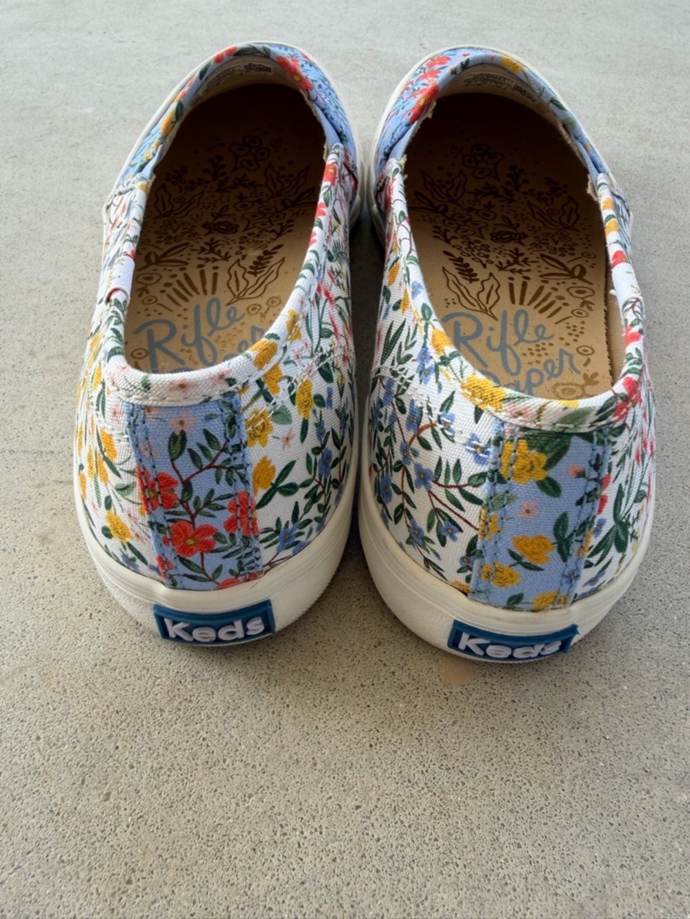 Keds + Rifle Paper Co. Blue White Floral Slip-On Sneaker Shoes Women's Size 10 - Picture 4 of 11